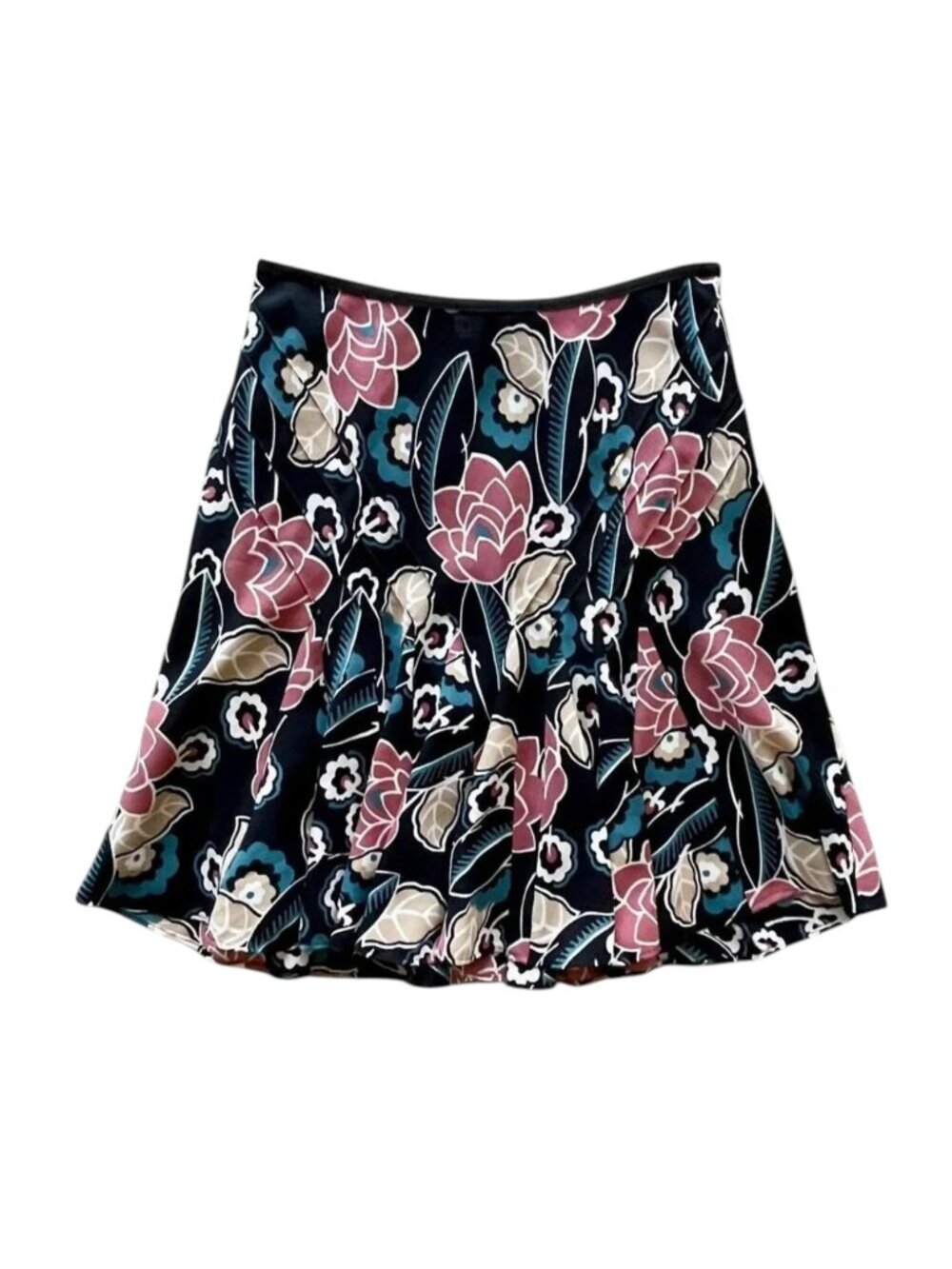Vintage Y2K Ann Taylor LOFT Black Floral Print Flounce Skirt - Size 0P
